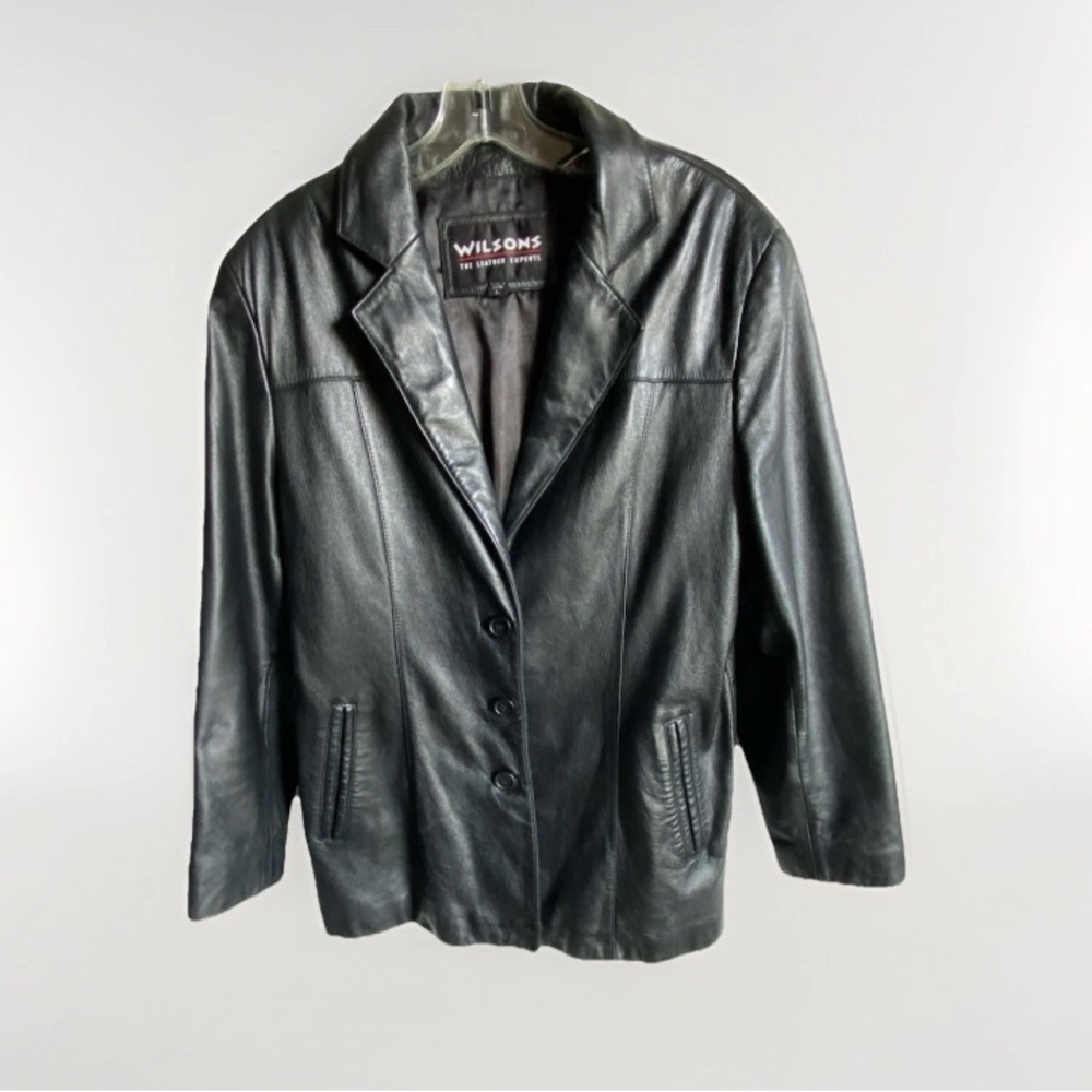 Wilson Black Leather Jacket Women’s size L 3 button style Punk Grunge Biker Y2K